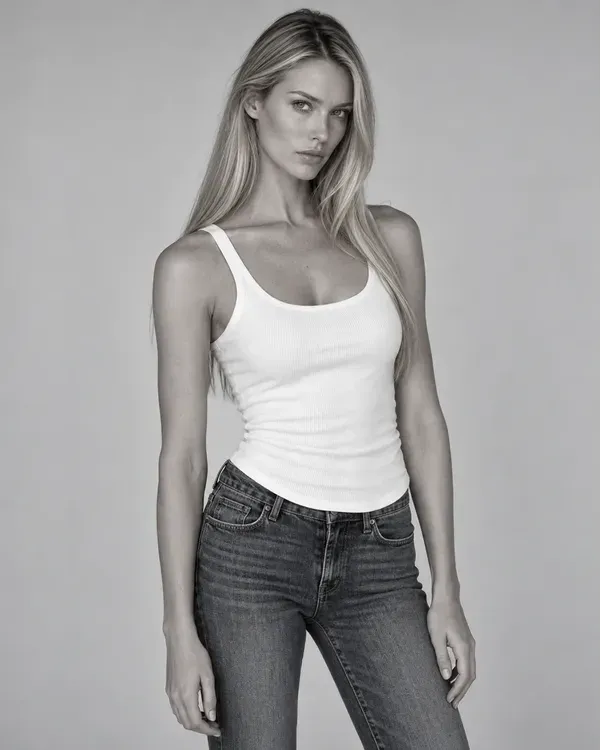 Three simple black and white photos of a model in a white top and jeans, the natural kind of photos to take when starting out
